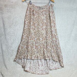 Pink Rose Cottagecore Floral HighLow Smocked Maxi Skirt large Boho Y2K Fairycore